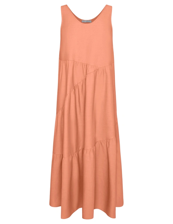 Katies Linen Sleeveless Seamed Tiered Maxi Dress, hi-res image number null