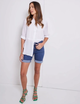 Katies Cotton Fly Front Denim Shorts