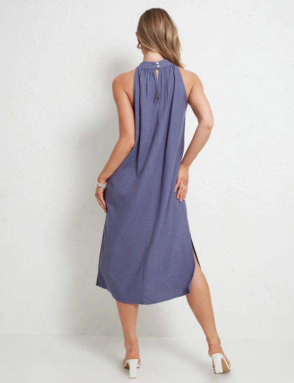Katies Linen Cut Away Side Split Midi Dress, hi-res image number null
