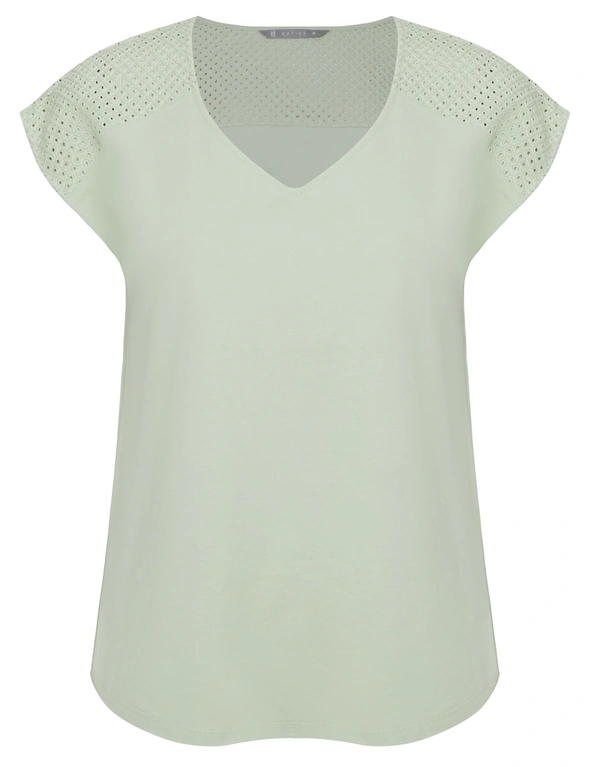Katies Extended Sleeve Lace Trim Cotton Tee, hi-res image number null