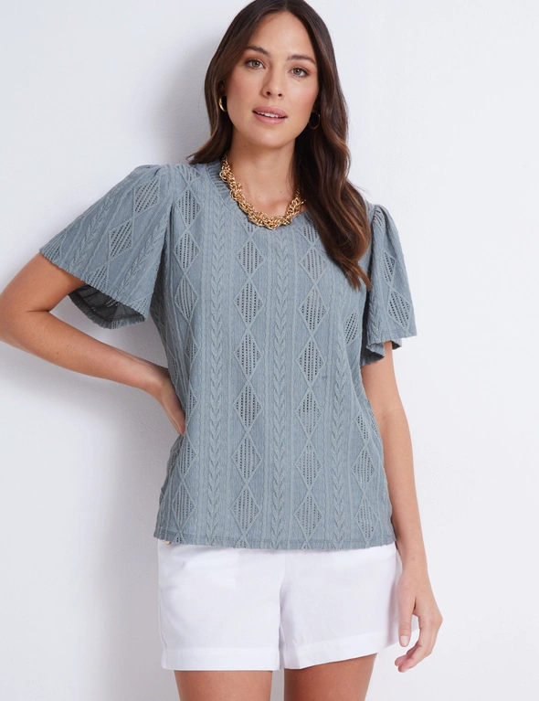 Katies Short Sleeve Lace Texture Knitwear Top, hi-res image number null