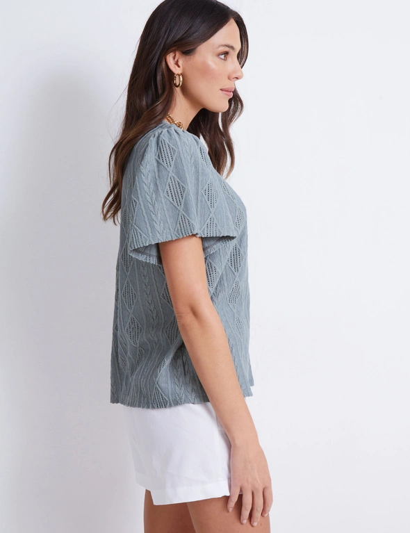 Katies Short Sleeve Lace Texture Knitwear Top, hi-res image number null