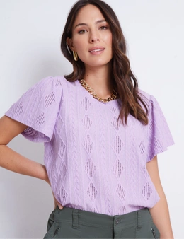 Katies Short Sleeve Lace Texture Knitwear Top