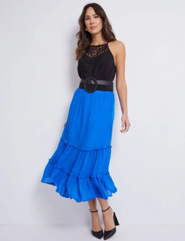 Katies Maxi Clipped Dot Tiered Skirt