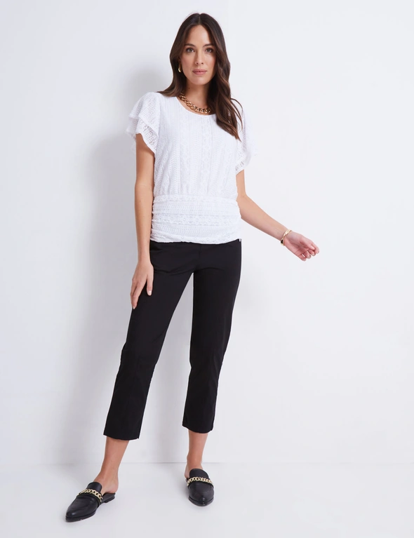 Katies Short Sleeve Lace Banded Waist Top | W Lane