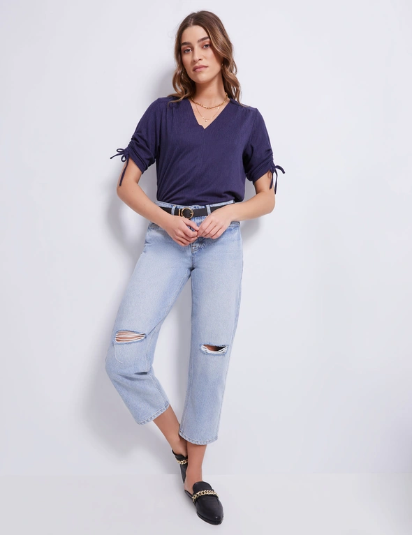 Katies Elbow Rusched Sleeve Texture Top, hi-res image number null