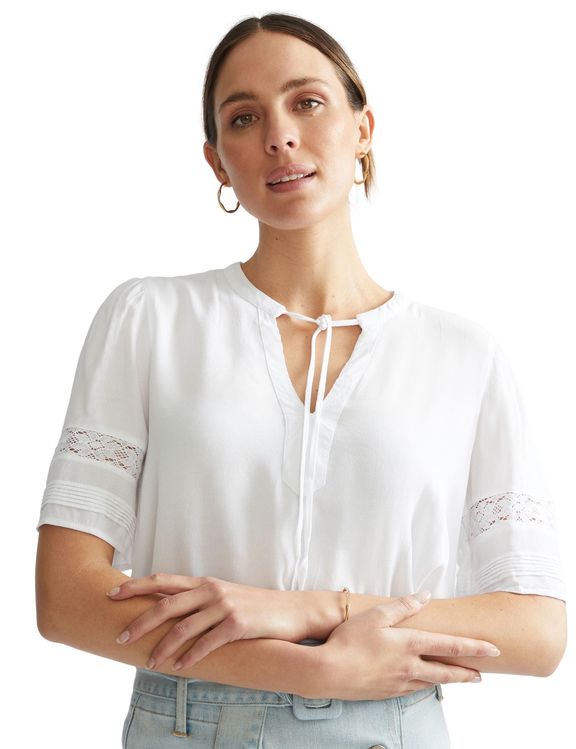 KATIES - Womens Tops - White - Elbow Bell Sleeve Top - Blouse - Women's  Clothing