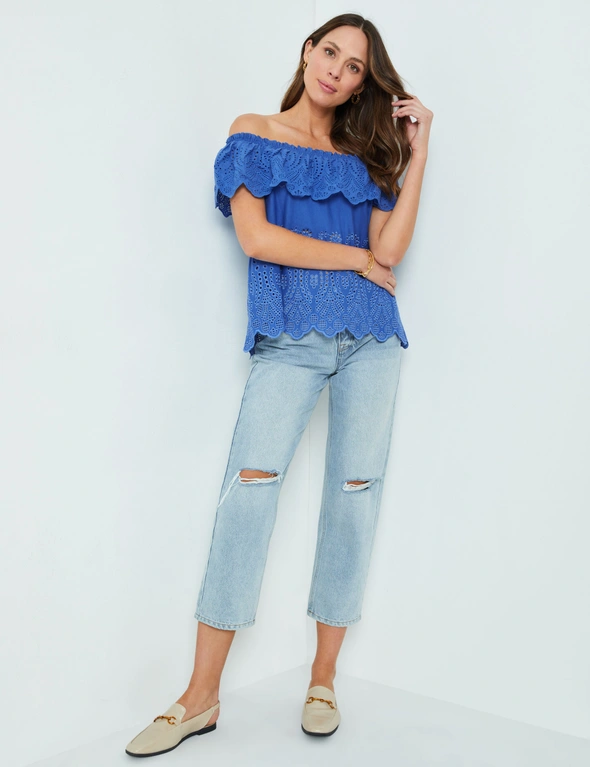 Katies Off The Shoulder Embroidered Knit Top, hi-res image number null