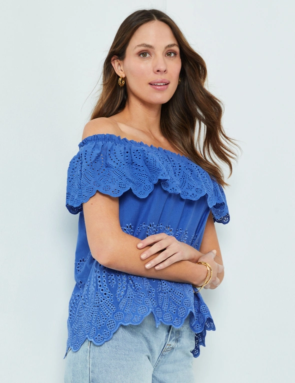 Katies Off The Shoulder Embroidered Knit Top, hi-res image number null