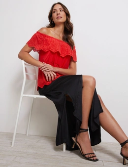 Katies Off The Shoulder Embroidered Knit Top