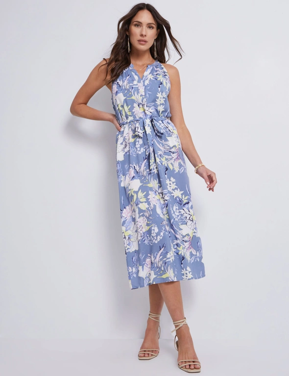 Katies Sleeveless Trapeze Belted Maxi Dress, hi-res image number null