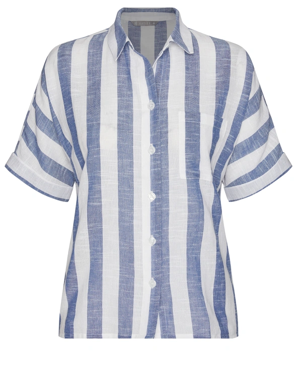 Katies Elbow Sleeve Cotton Blend Stripe Shirt | EziBuy Australia