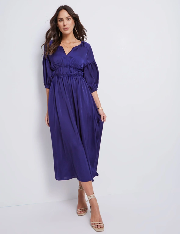 Katies 3/4 Sleeve Shirred Front Maxi Dress, hi-res image number null