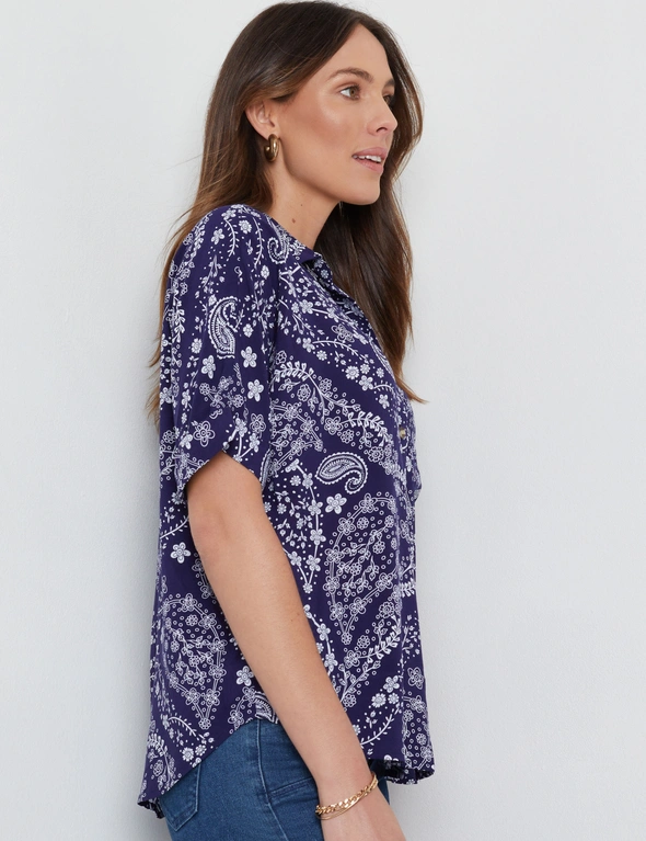 Katies Short Sleeve Side Button Trim Shirt, hi-res image number null