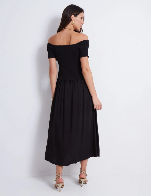 Katies Cap Sleeve Crossover Smocked Bodice Maxi Dress, hi-res image number null