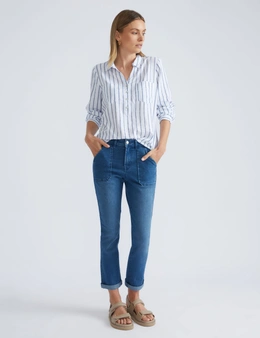 Katies 3Q Sleeve Stripe Linen Shirt