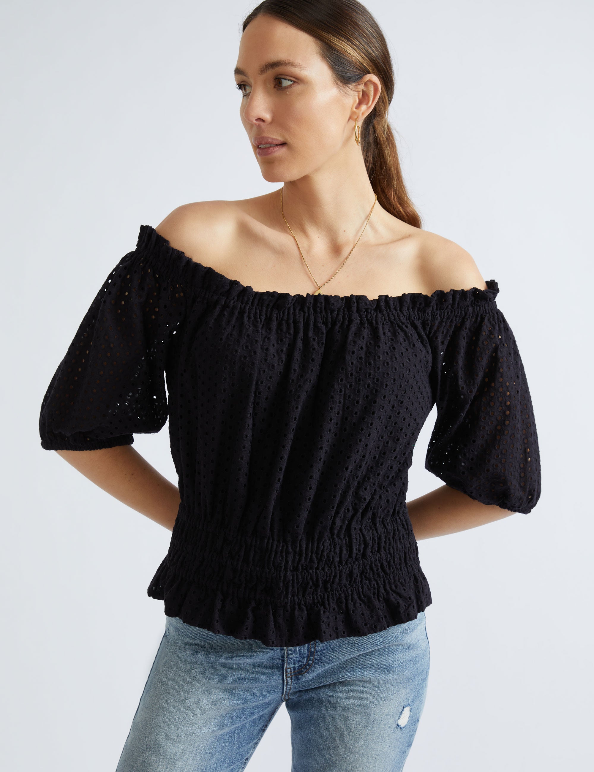 Katies Elbow Sleeve Embroidered Shiffley Top | EziBuy Australia