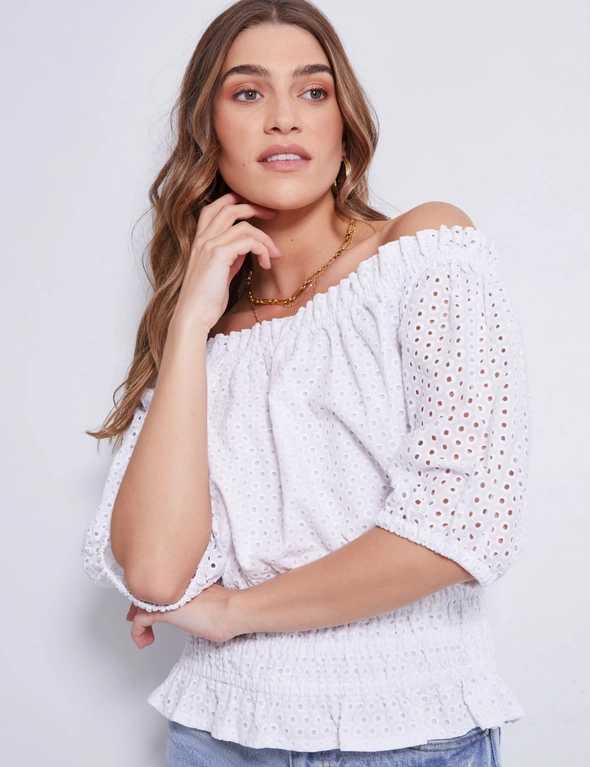 Katies Elbow Sleeve Embroidered Shiffley Top, hi-res image number null