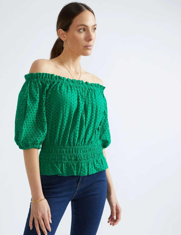 Katies Elbow Sleeve Embroidered Shiffley Top, hi-res image number null