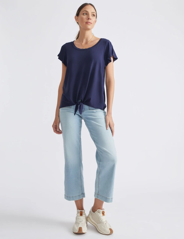 Katies Short Sleeve Tie Front Knit Top, hi-res image number null