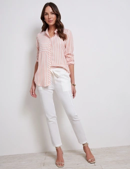 Katies Ankle Tie Front Seamed Linen Pant
