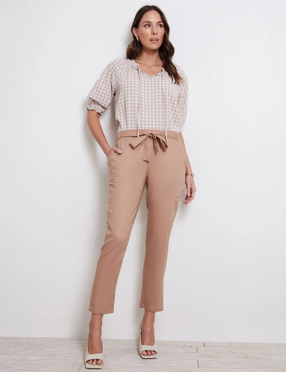 Katies Ankle Tie Front Seamed Linen Pant, hi-res image number null