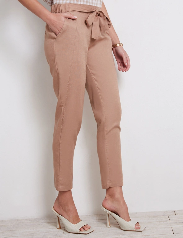 Katies Ankle Tie Front Seamed Linen Pant, hi-res image number null