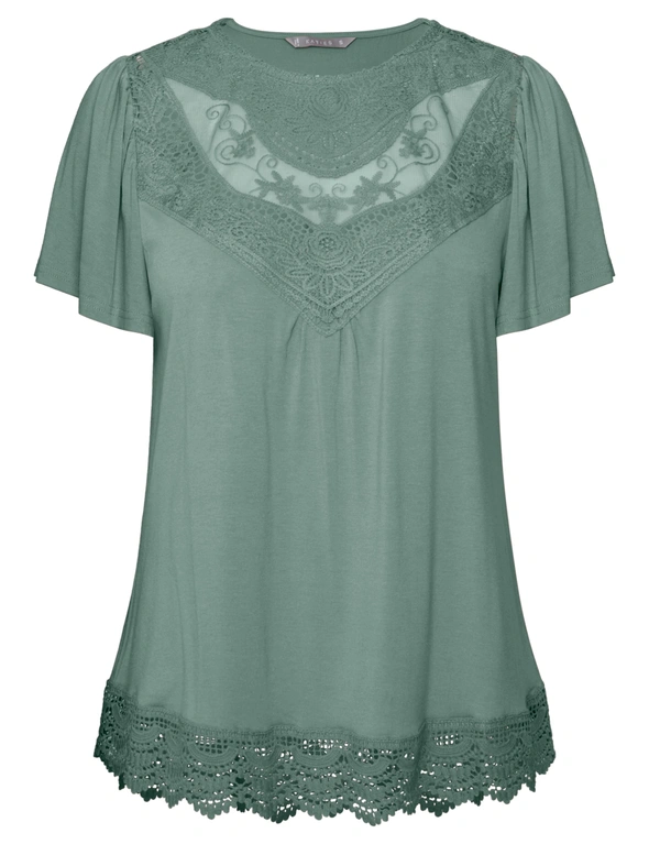Katies Flutter Short Sleeve Lace Trim Knitwear Top, hi-res image number null