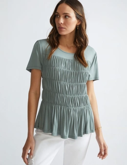Katies Short Sleeve Rusched Front Knitwear Top