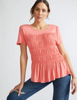 Katies Short Sleeve Rusched Front Knitwear Top