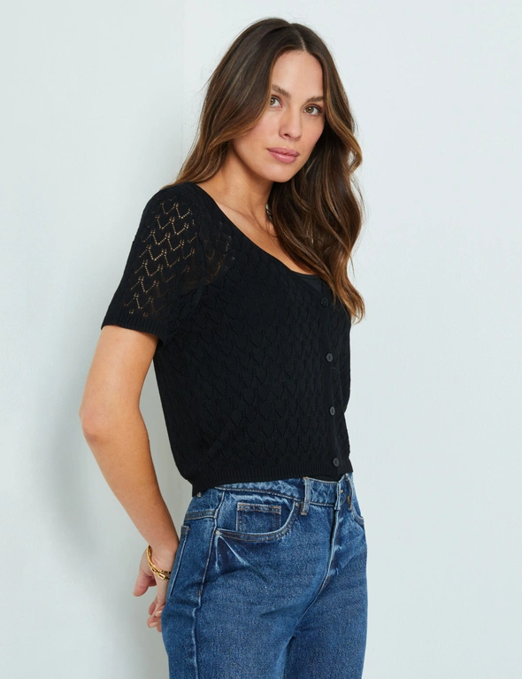 Katies Short Sleeve Pointelle Knit Cover Up, hi-res image number null