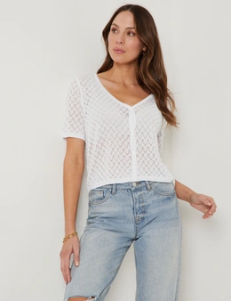 Katies Short Sleeve Pointelle Knit Cover Up