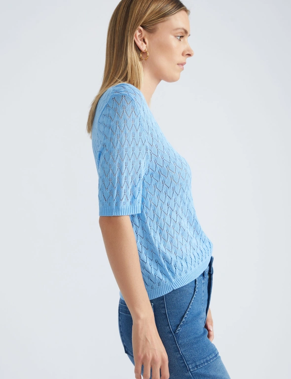 Katies Short Sleeve Pointelle Knit Cover Up, hi-res image number null