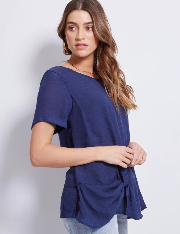 Katies Short Sleeve Double Layer Knot Front Top, hi-res image number null