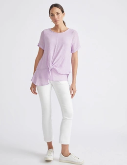 Katies Short Sleeve Double Layer Knot Front Top