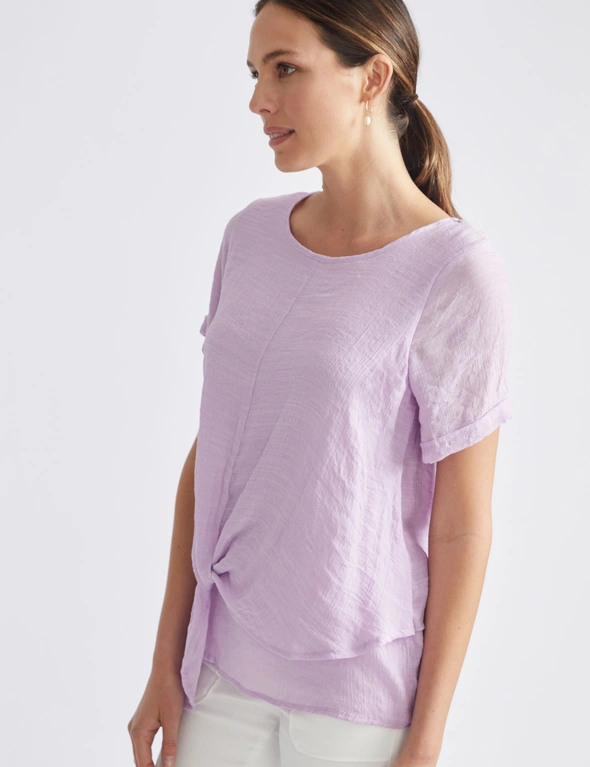 Katies Short Sleeve Double Layer Knot Front Top, hi-res image number null