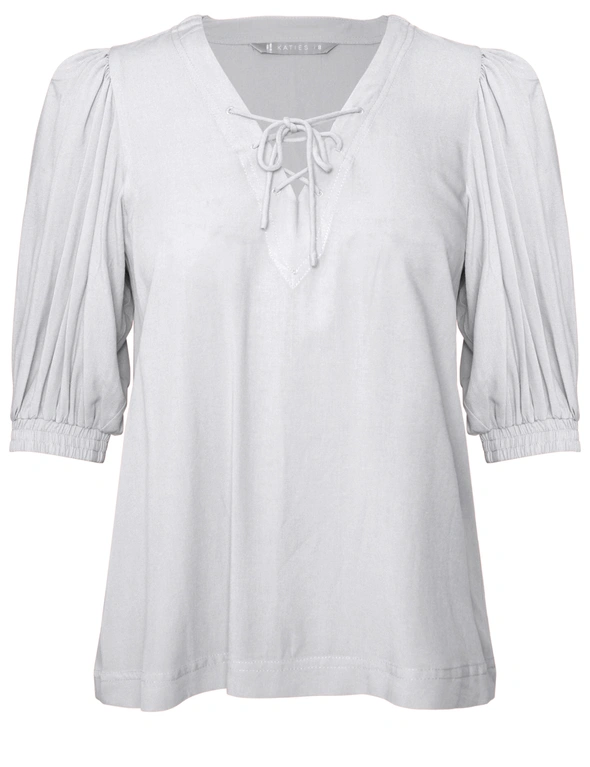 Katies Short Sleeve Lace Up Front Linen Top, hi-res image number null