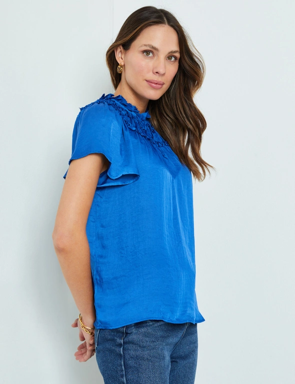 Katies Short Sleeve Rusched Neck Top, hi-res image number null