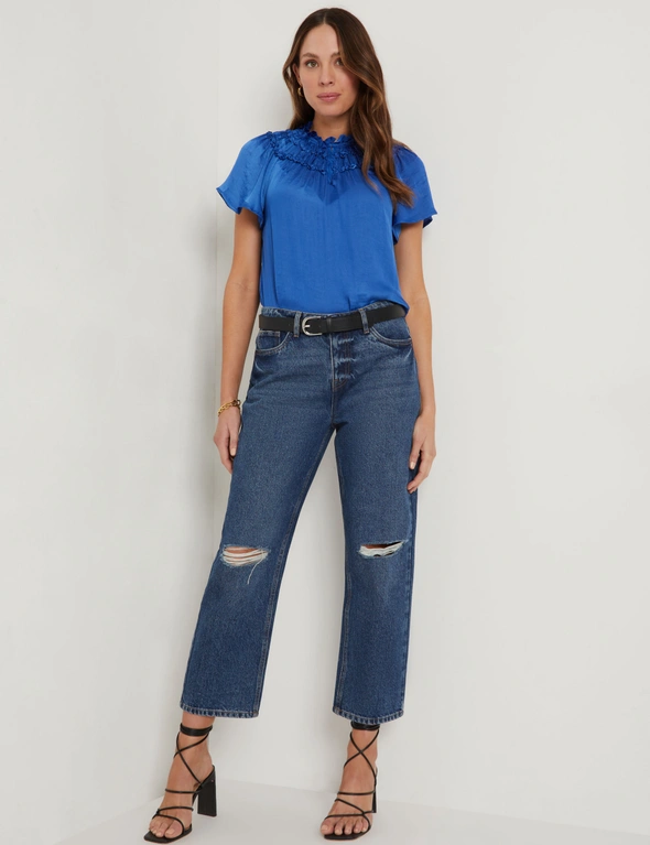 Katies Short Sleeve Rusched Neck Top, hi-res image number null