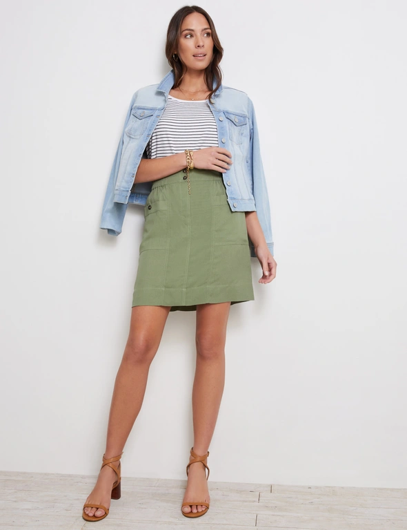 Katies Knee Length Side Pocket Linen Skirt, hi-res image number null