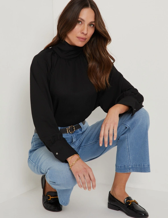 Katies Long Sleeve High Neck Satin Top, hi-res image number null
