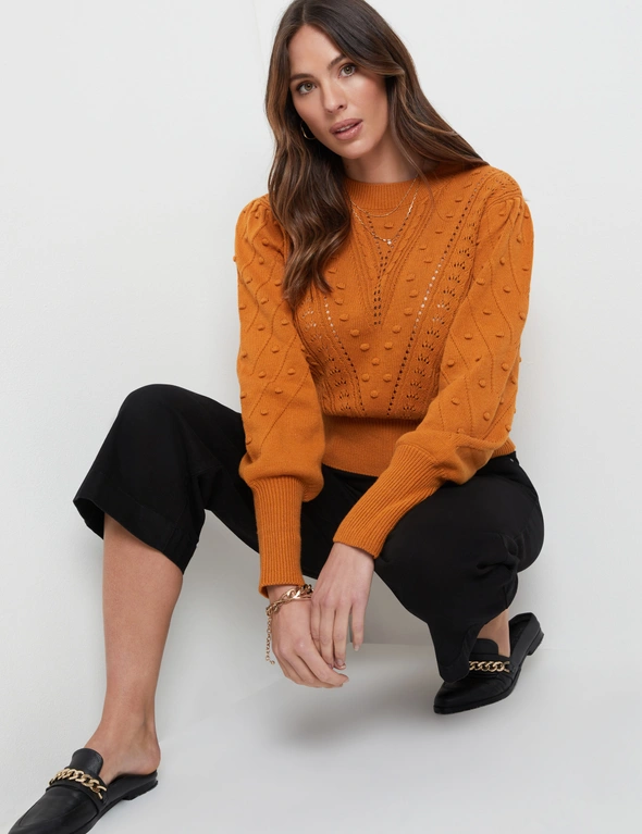 Katies Long Sleeve Placement Texture Cable Jumper, hi-res image number null