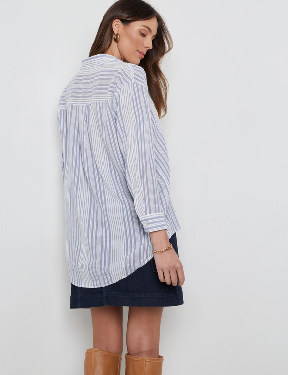 Katies Long Sleeve Ruffle Front Stripe Shirt, hi-res image number null
