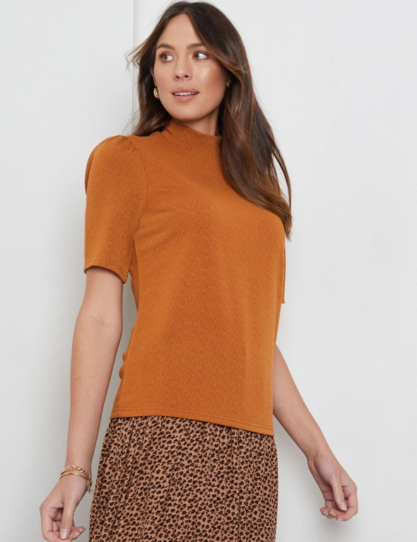 Katies Elbow Sleeve Texture Mock Neck Knit Top, hi-res image number null