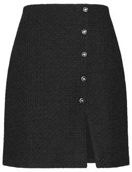 Katies Knee Length Button Detail Tweed Skirt