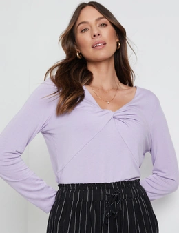 Katies Long Sleeve Twist Knot Front Knit Top