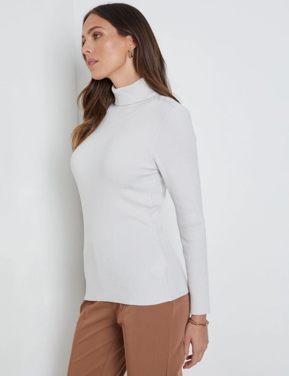 Katies Long Sleeve Button High Collar Rib Jumper, hi-res image number null