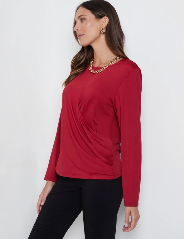 Katies Long Sleeve Faux Wrap Knit Top, hi-res image number null