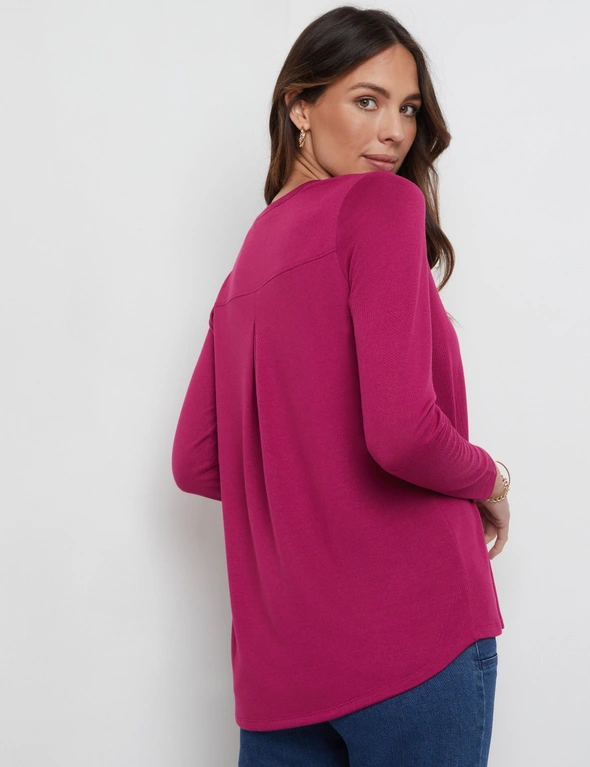 Katies Long Sleeve Faux Wrap Fluffy Knit Top, hi-res image number null