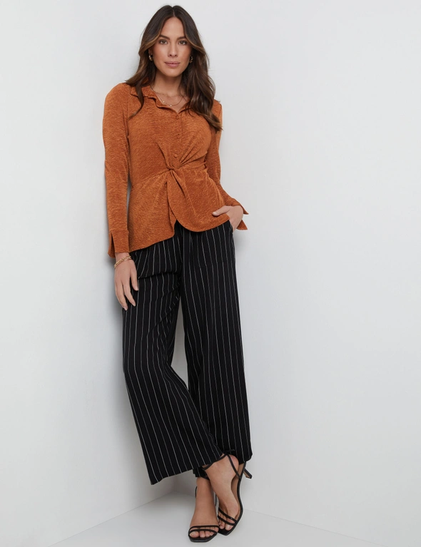 Katies Long Sleeve Twist Button Front Texture Knit Top, hi-res image number null